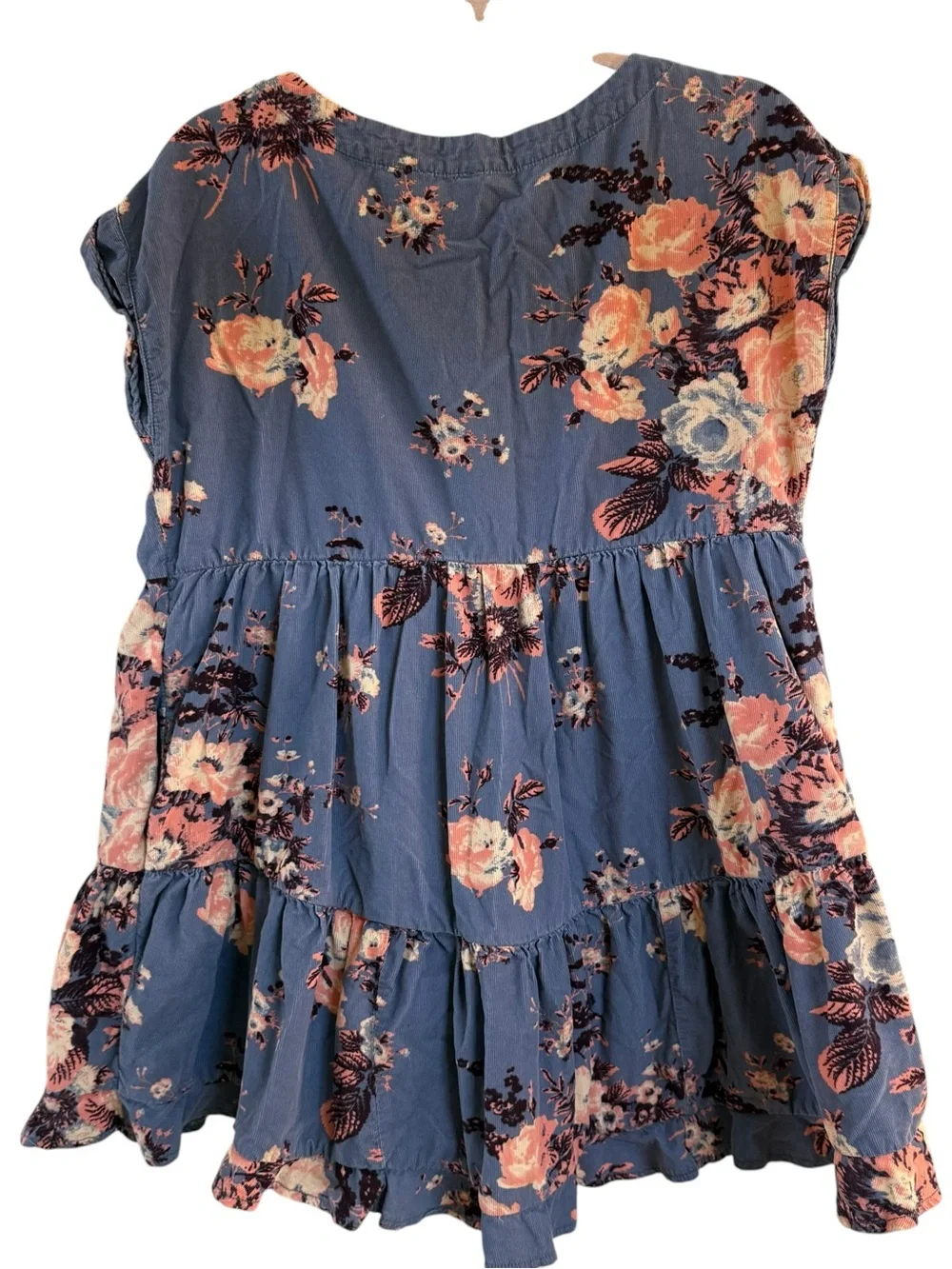 Free People Blue Floral Corduroy Babydoll Tunic Dress Button Front Size Small